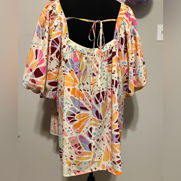 ODDY Orange and Pink Flutter Sleeve Blouse Sz 1x PTP 24” - Picture 2 of 5